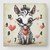 Zebra Liefde 1 Vierkante Klok (Voorkant)