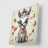 Zebra Liefde 1 Vierkante Klok (Hoek)