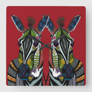 zebra liefde rood vierkante klok