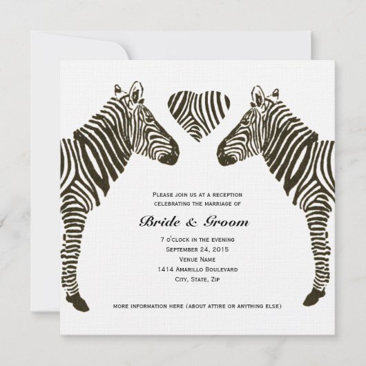 Zebra Liefde Trouwreceptie Uitnodiging (Voorkant)