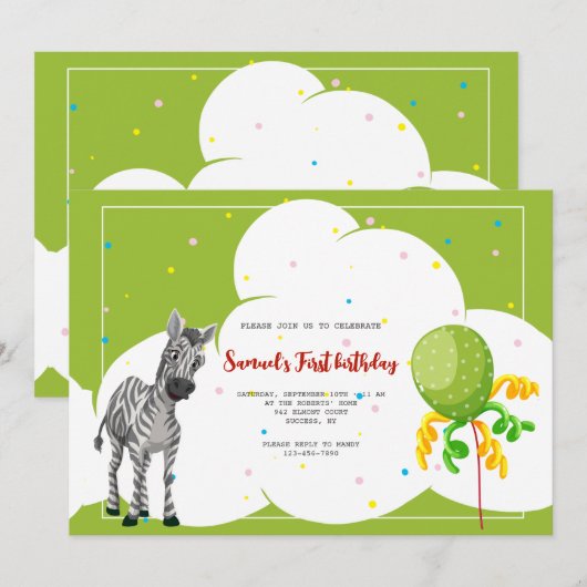Zebra Lijst Birthday Party Invitation Kaart (Voorkant / Achterkant)