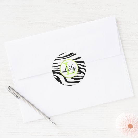 Zebra Limoen Monogram Naam Sticker (Envelop)