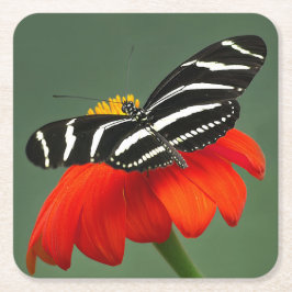 Zebra Longwing op Red Flower Kartonnen Onderzetters