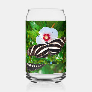 Zebra longwing vlinder op een Hibiscus Red Blikvorm Glas