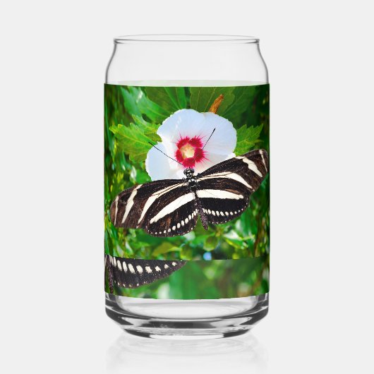 Zebra longwing vlinder op een Hibiscus Red Blikvorm Glas (Achterkant)