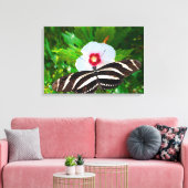 Zebra longwing vlinder op een Hibiscus Red Heart Canvas Afdruk (Insitu (Woonkamer))