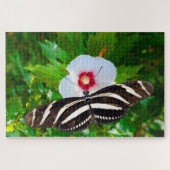 Zebra longwing vlinder op een Hibiscus Red Heart Legpuzzel (Horizontaal)