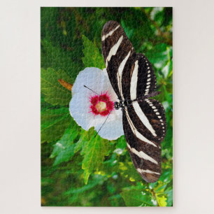 Zebra longwing vlinder op een Hibiscus Red Heart Legpuzzel