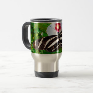 Zebra longwing vlinder op een Hibiscus Red Heart Reisbeker