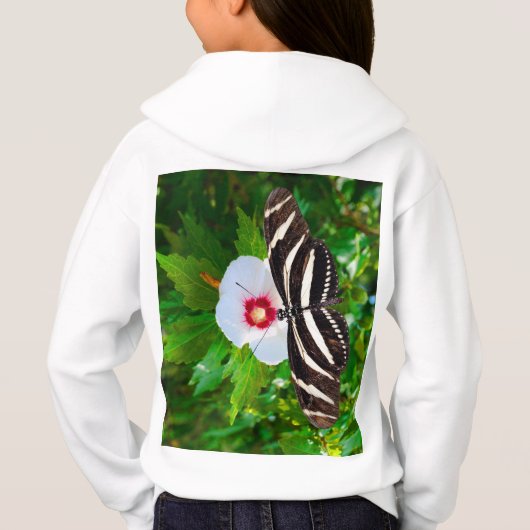 Zebra longwing vlinder op een Hibiscus rood T-shir (Achterkant)