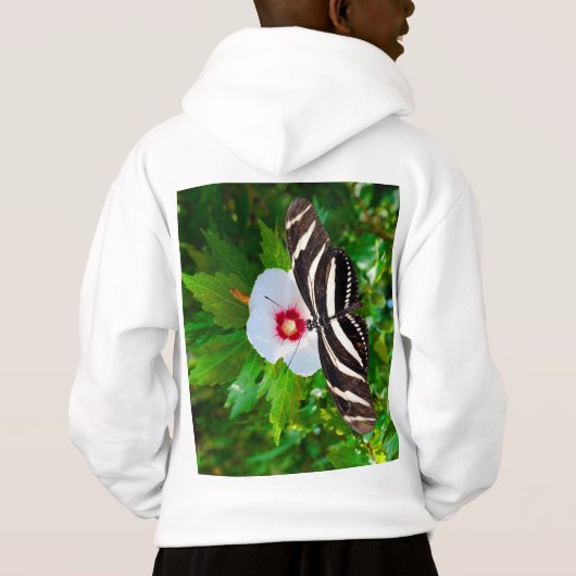 Zebra longwing vlinder op een Hibiscus rood T-shir (Achterkant)