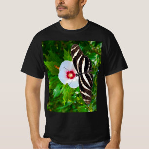 Zebra longwing vlinder op een Hibiscus rood T-shir T-shirt