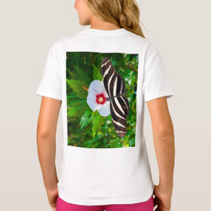 Zebra longwing vlinder op een Hibiscus rood T-shir T-shirt