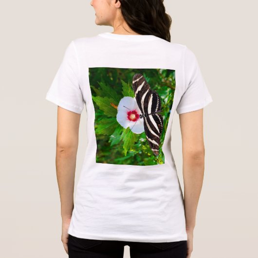 Zebra longwing vlinder op een Hibiscus rood T-shir Tri-Blend Shirt (Achterkant)
