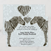 Zebra Love Blue Damask Style bruiloft uitnodiging (Voorkant / Achterkant)