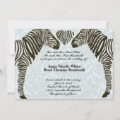 Zebra Love Blue Damask Style bruiloft uitnodiging (Voorkant)