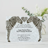 Zebra Love Blue Damask Style bruiloft uitnodiging (Staand voorkant)