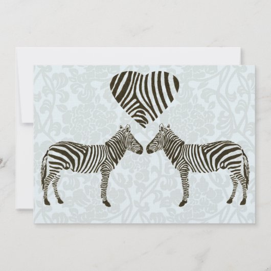 Zebra Love Blue Damask Style bruiloft uitnodiging (Achterkant)
