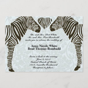 Zebra Love Blue Damask Style bruiloft uitnodiging