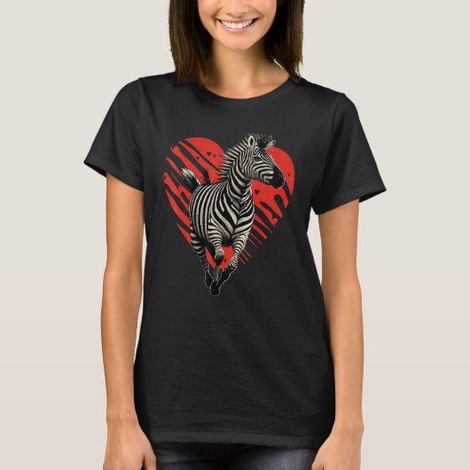 Zebra Love Heart for Valentines Day on Zebra  4 T-shirt (Voorkant)