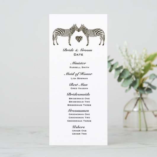 Zebra Love Trouwprogramma Programmakaart (Staand voorkant)