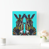 zebra love turquoise vierkante klok (Huis)