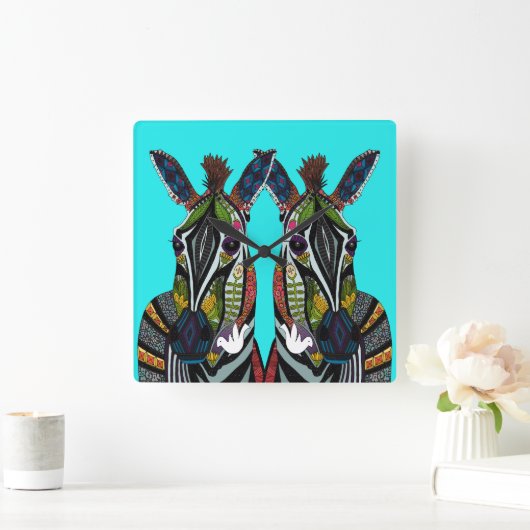 zebra love turquoise vierkante klok (Huis)