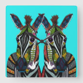 zebra love turquoise vierkante klok (Voorkant)