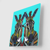 zebra love turquoise vierkante klok (Hoek)