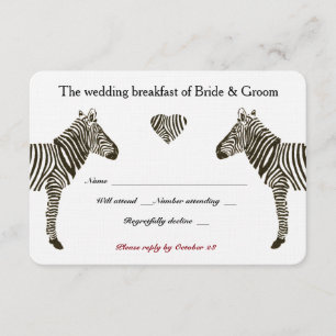 Zebra Love Wedding Breakfast RSVP Kaartje