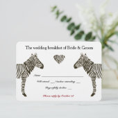 Zebra Love Wedding Breakfast RSVP Kaartje (Staand voorkant)