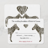 Zebra Love Wedding Breakfast RSVP Kaartje (Voorkant / Achterkant)