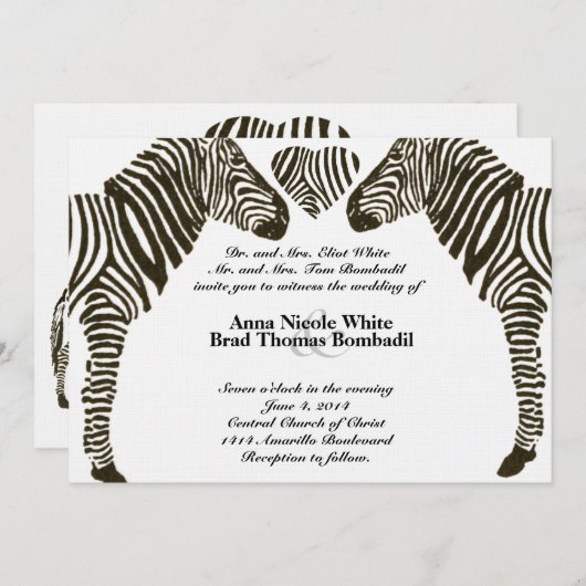 Zebra Love Wedding Invitation Kaart (Voorkant / Achterkant)