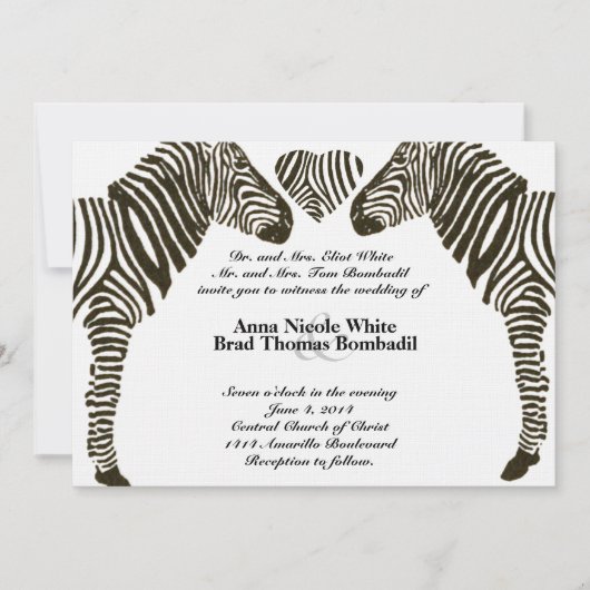 Zebra Love Wedding Invitation Kaart (Voorkant)
