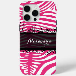 Zebra Lovers Patroonroze en zwart iPhone 15 Pro Max Hoesje