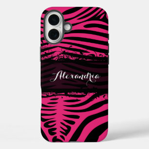 Zebra Lovers Patroonroze en zwart iPhone 16 Plus Hoesje