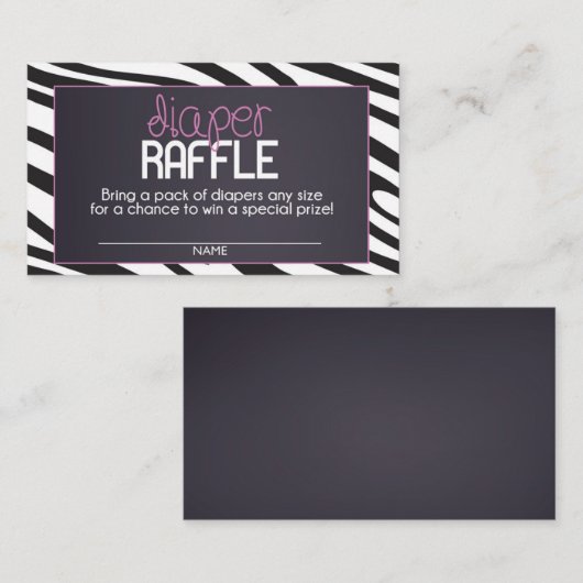 Zebra Luier Raffle Ticket Informatiekaartje (Voorkant / Achterkant)