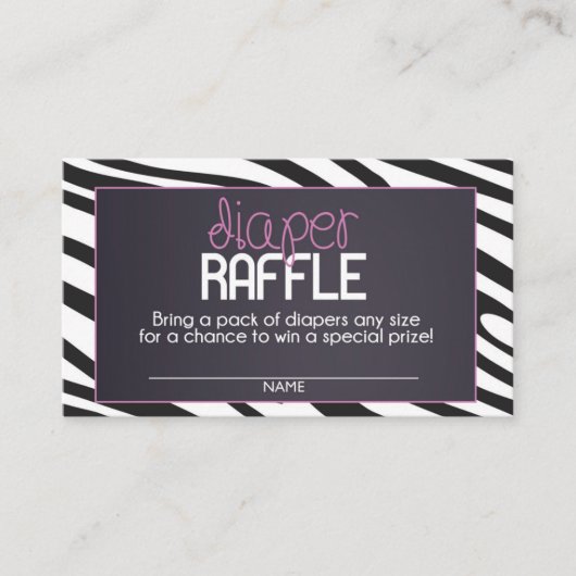 Zebra Luier Raffle Ticket Informatiekaartje (Voorkant)