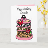 Zebra, Luipaard en Giraffe Print Girlie Verjaardag Kaart (Gele Bloem)