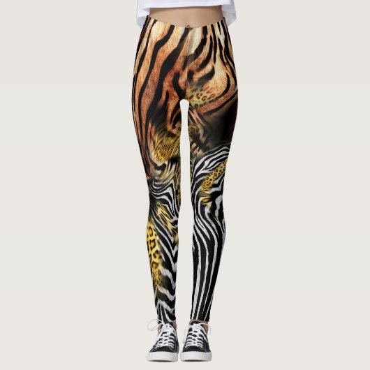Zebra Luipaardhuid gemengd patroon Leggings (Voorkant)