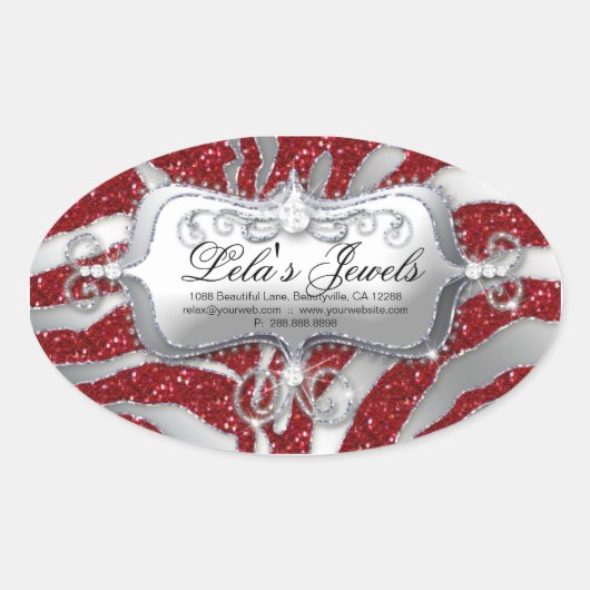 Zebra Luxe sieraden Sticker Rood Sparkle Silver (Voorkant)