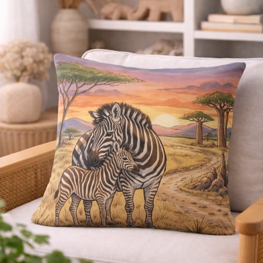 Zebra Mama en Veulen Safari Dieren Kussen