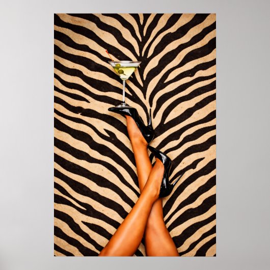 Zebra Martini Poster, Glam Mode Muurkunst, Chic Poster (Voorkant)