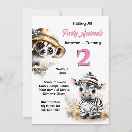 Zebra meerkat oerwoud safari wilde dieren roze mei kaart (Voorkant)