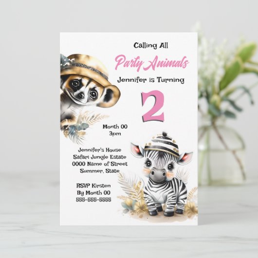 Zebra meerkat oerwoud safari wilde dieren roze mei kaart (Staand voorkant)