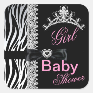 Zebra Meisje Baby Shower Prinses Tiara Vierkante Sticker