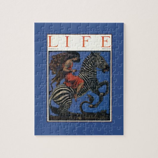  Zebra met Art Nouveau Woman Print Legpuzzel (Verticaal)