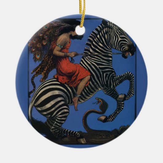  Zebra met Art Nouveau Woman Rider Keramisch Ornament (Voorkant)