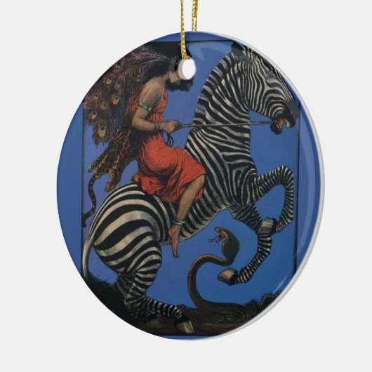  Zebra met Art Nouveau Woman Rider Keramisch Ornament (Links)