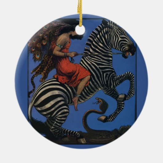  Zebra met Art Nouveau Woman Rider Keramisch Ornament (Achterkant)